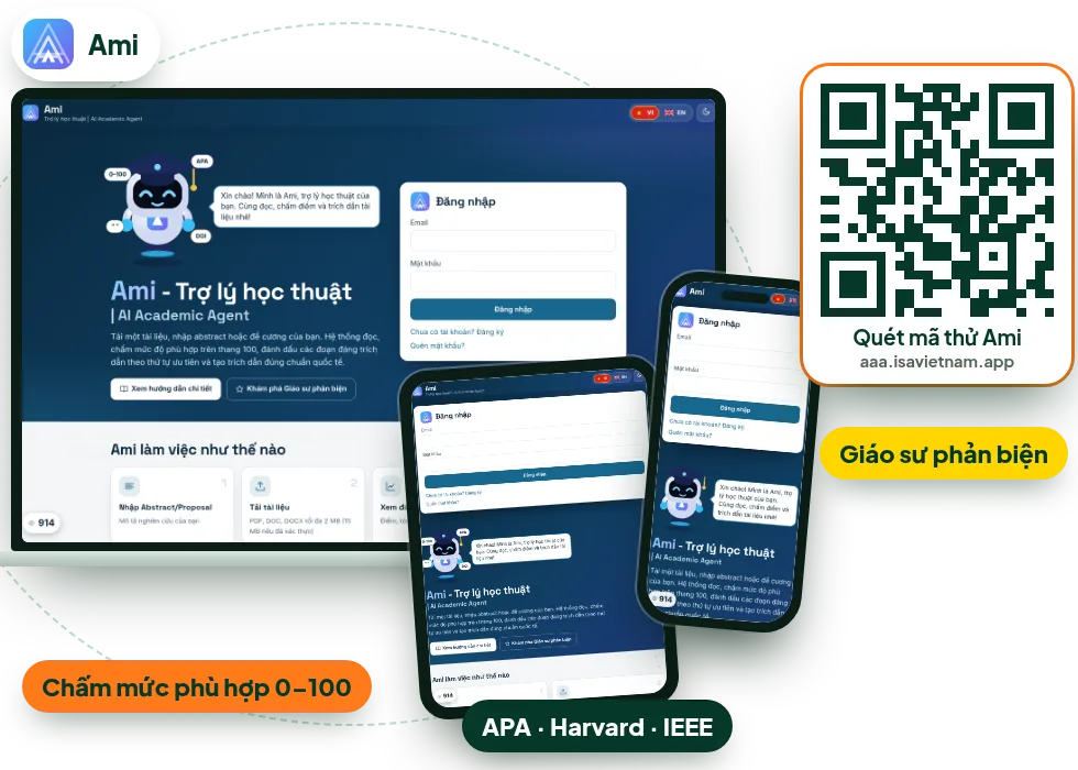 Ami trên máy tính, máy tính bảng và điện thoại, kèm mã QR dùng thử