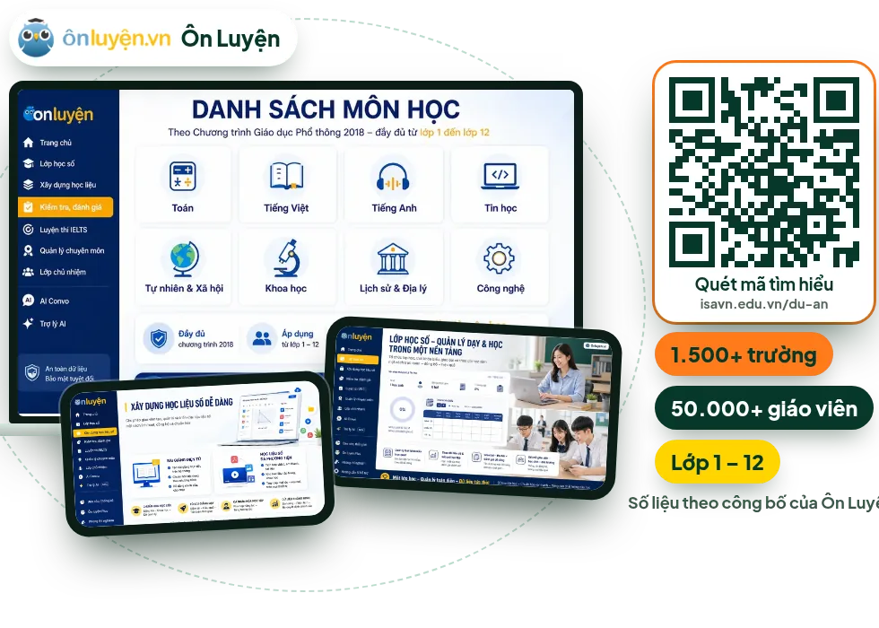 Giao diện nền tảng Ôn Luyện, kèm mã QR tìm hiểu giải pháp